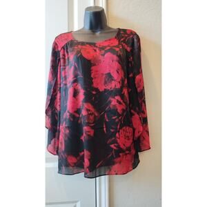Alyx Blouse Womens Medium Black Red Floral Long Sleeves Tops